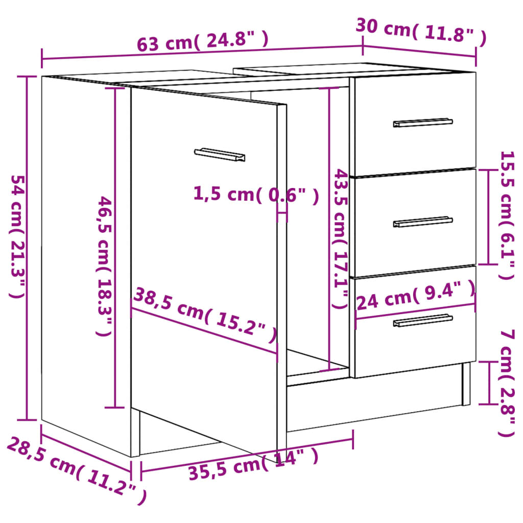 vidaXL Armario para lavabo madera contrachapada blanco 63x30x54 cm