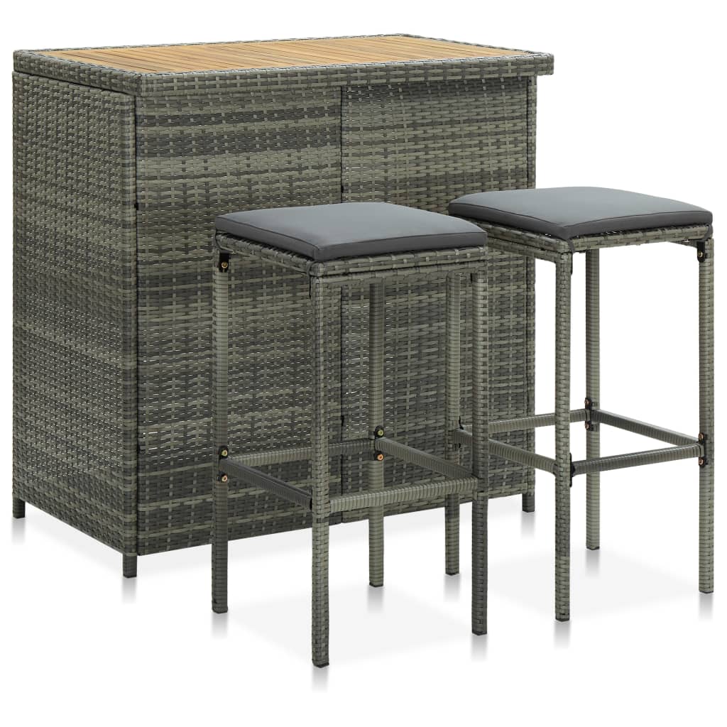 vidaXL Set de mesa y sillas de bar jardín 3 pzas ratán sintético gris