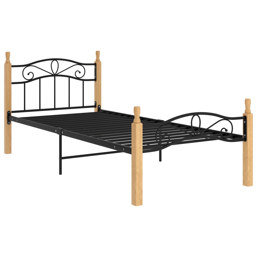 vidaXL Estructura de cama madera maciza de roble metal negro 90x200 cm