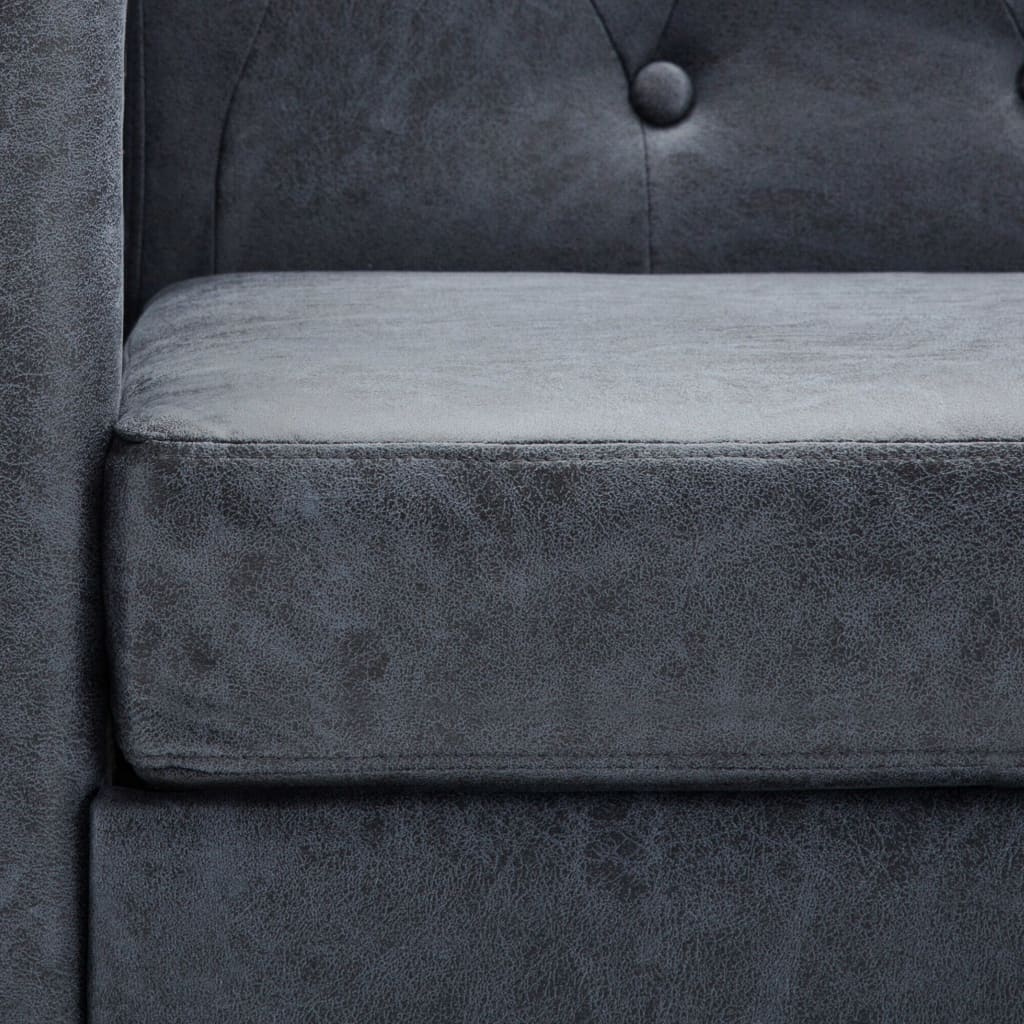 vidaXL Conjunto de sofás Chesterfield piel de ante sintético gris