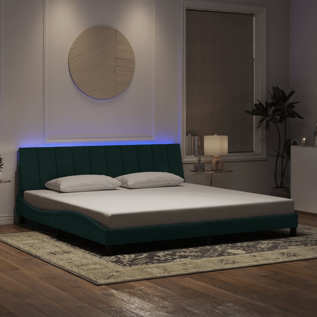 vidaXL Estructura cama con luces LED terciopelo verde oscuro 200x200cm