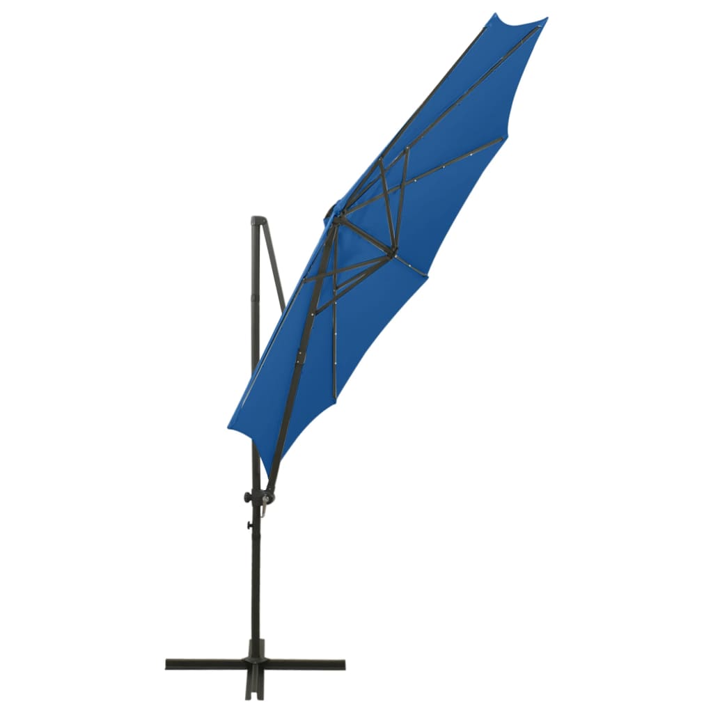 vidaXL Sombrilla voladiza con poste y luces LED azul 300 cm
