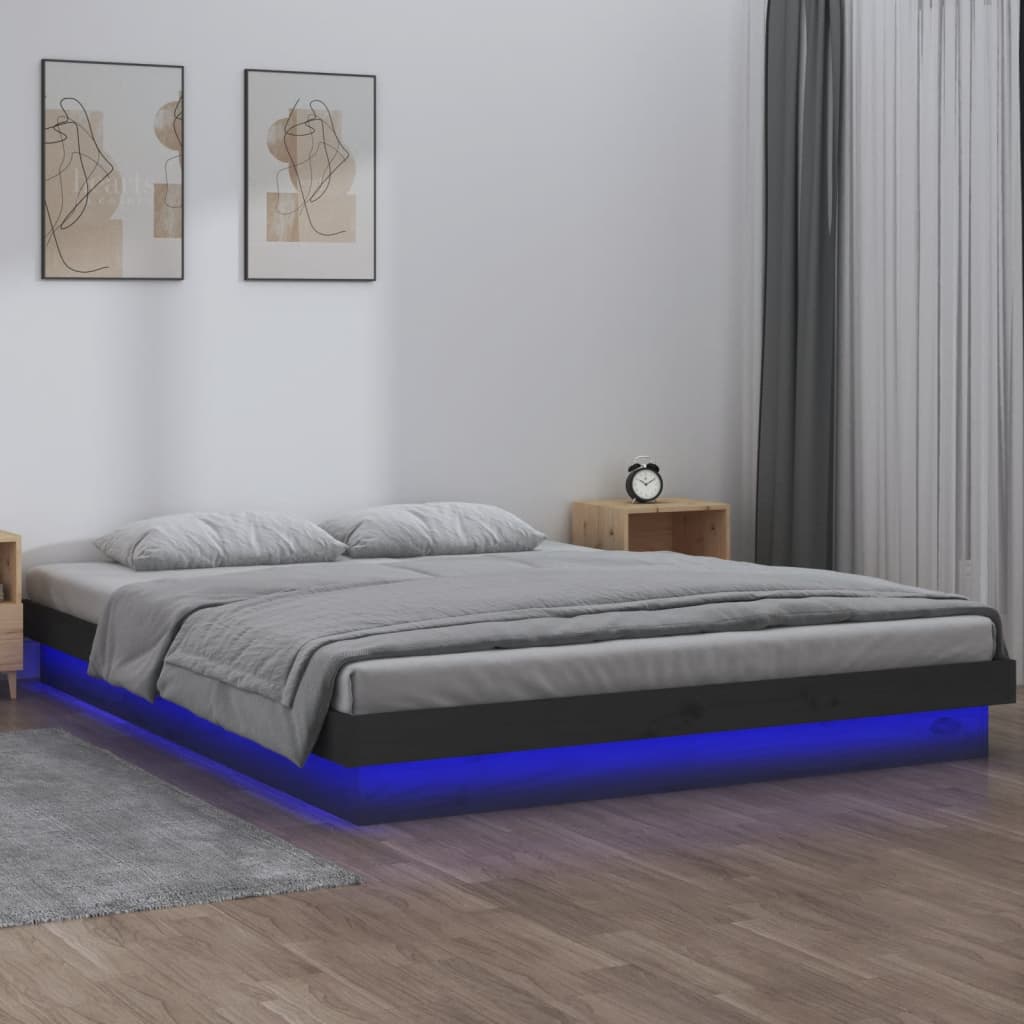 vidaXL Estructura de cama con LED madera maciza gris 150x200 cm
