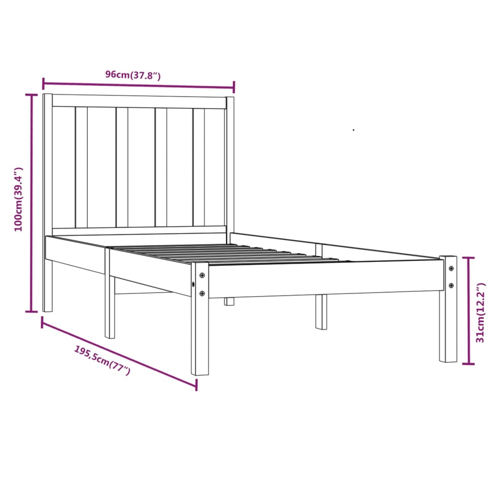 vidaXL Estructura de cama madera maciza de pino individual 90x190 cm