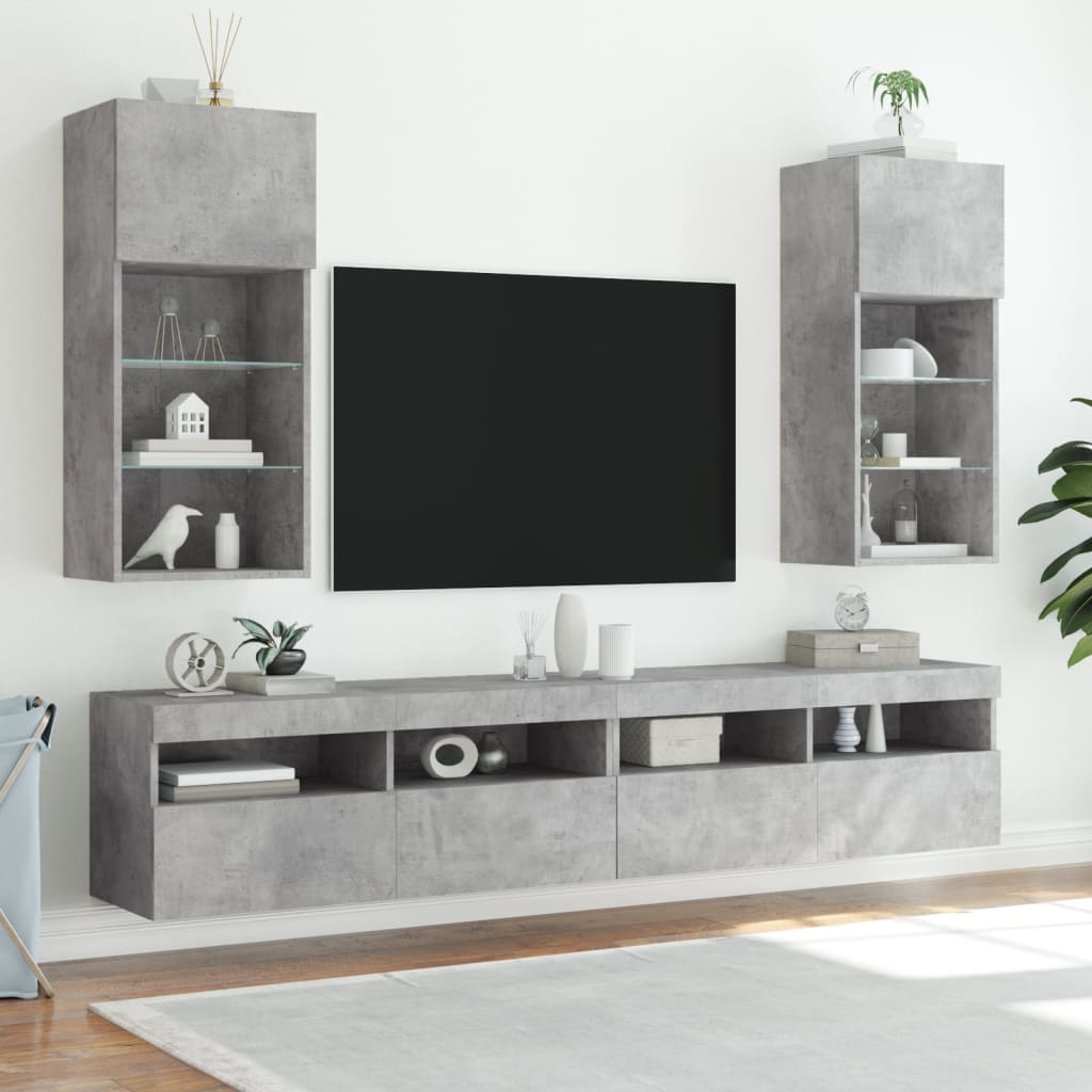 vidaXL Muebles de TV con luces LED 2 uds gris hormigón 40,5x30x90 cm