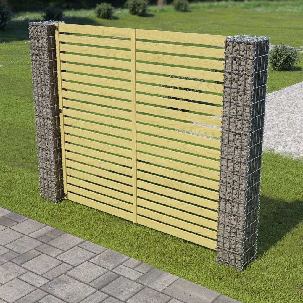 vidaXL Panel valla jardín con postes gaviones madera pino 180x180 cm