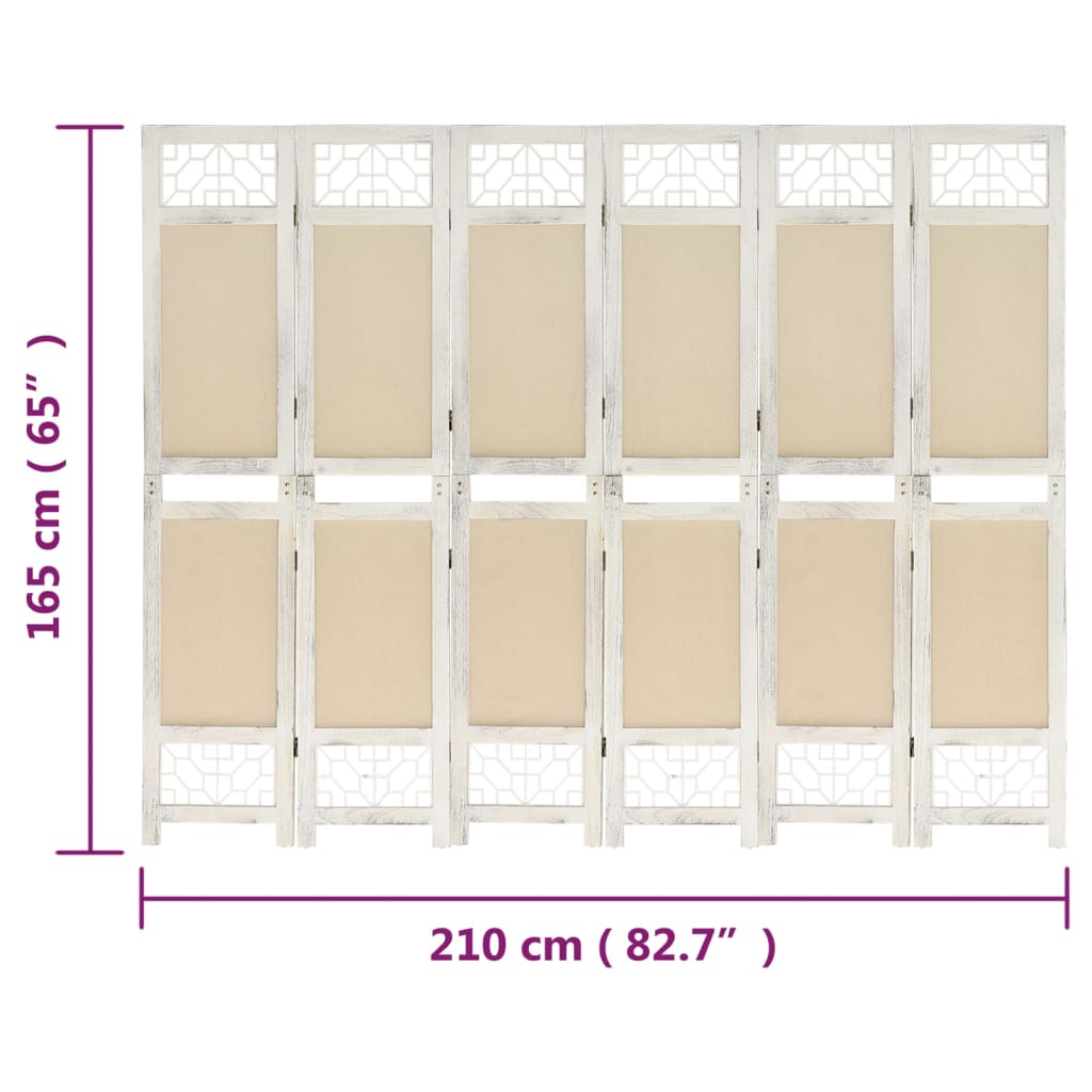 vidaXL Biombo divisor de 6 paneles de tela color crema 210x165 cm