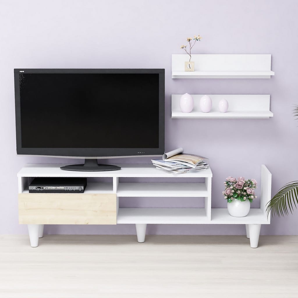 Homemania Juego de mueble de TV Lena blanco y roble 148,2x29,5x45 cm