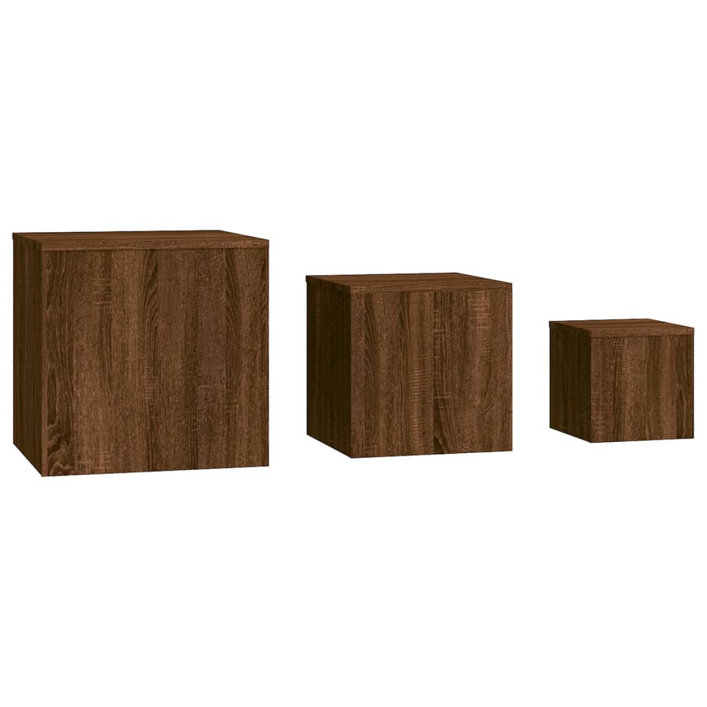 vidaXL Mesitas auxiliares 3 piezas madera contrachapada marrón roble