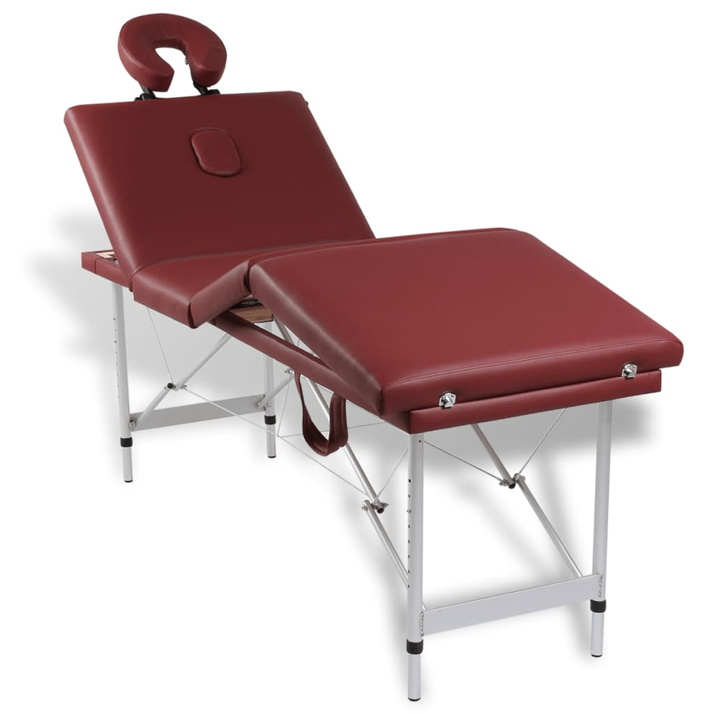 Mesa camilla de masaje de aluminio plegable de cuatro cuerpos rojos