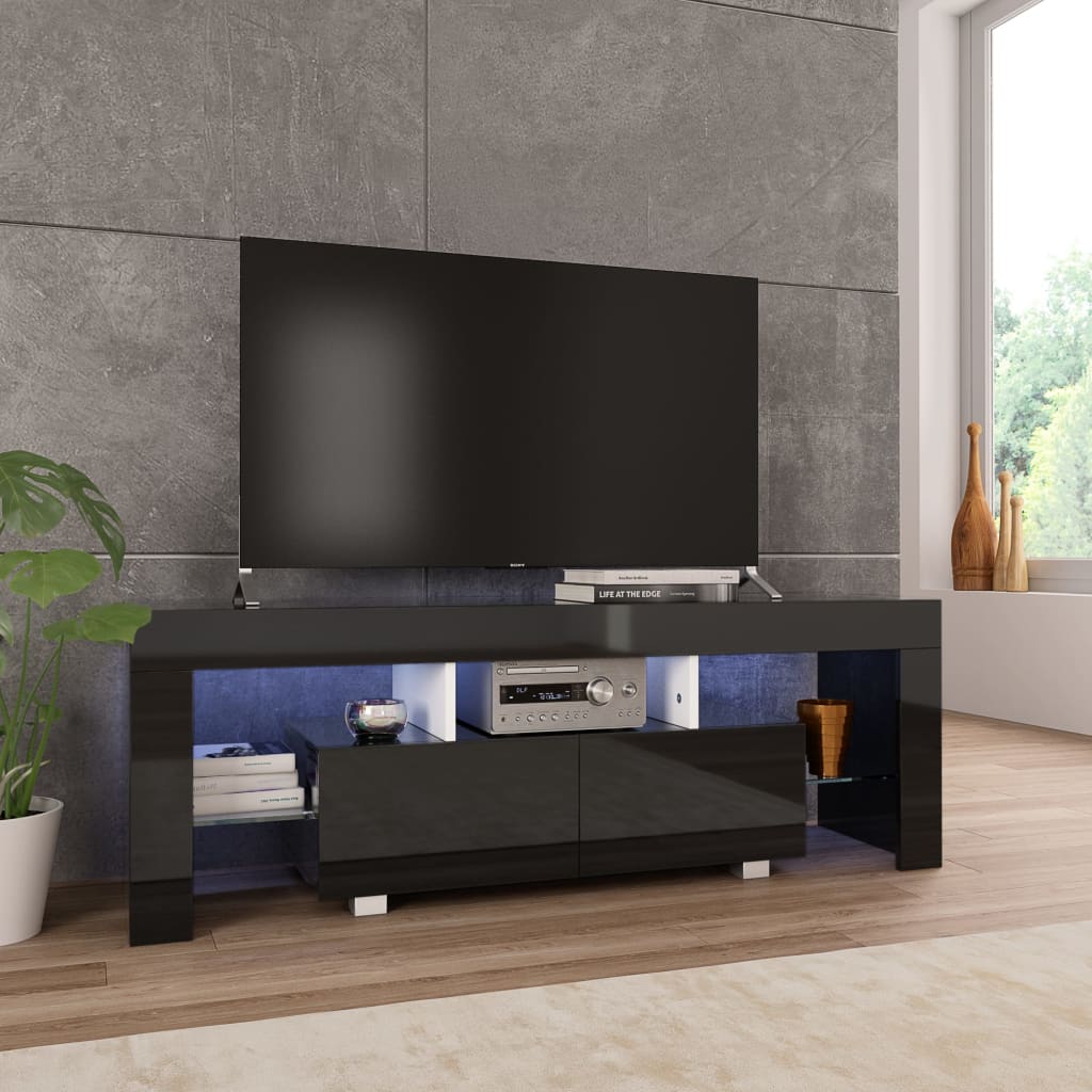 vidaXL Mueble de TV con luces LED negro brillante 130x35x45 cm