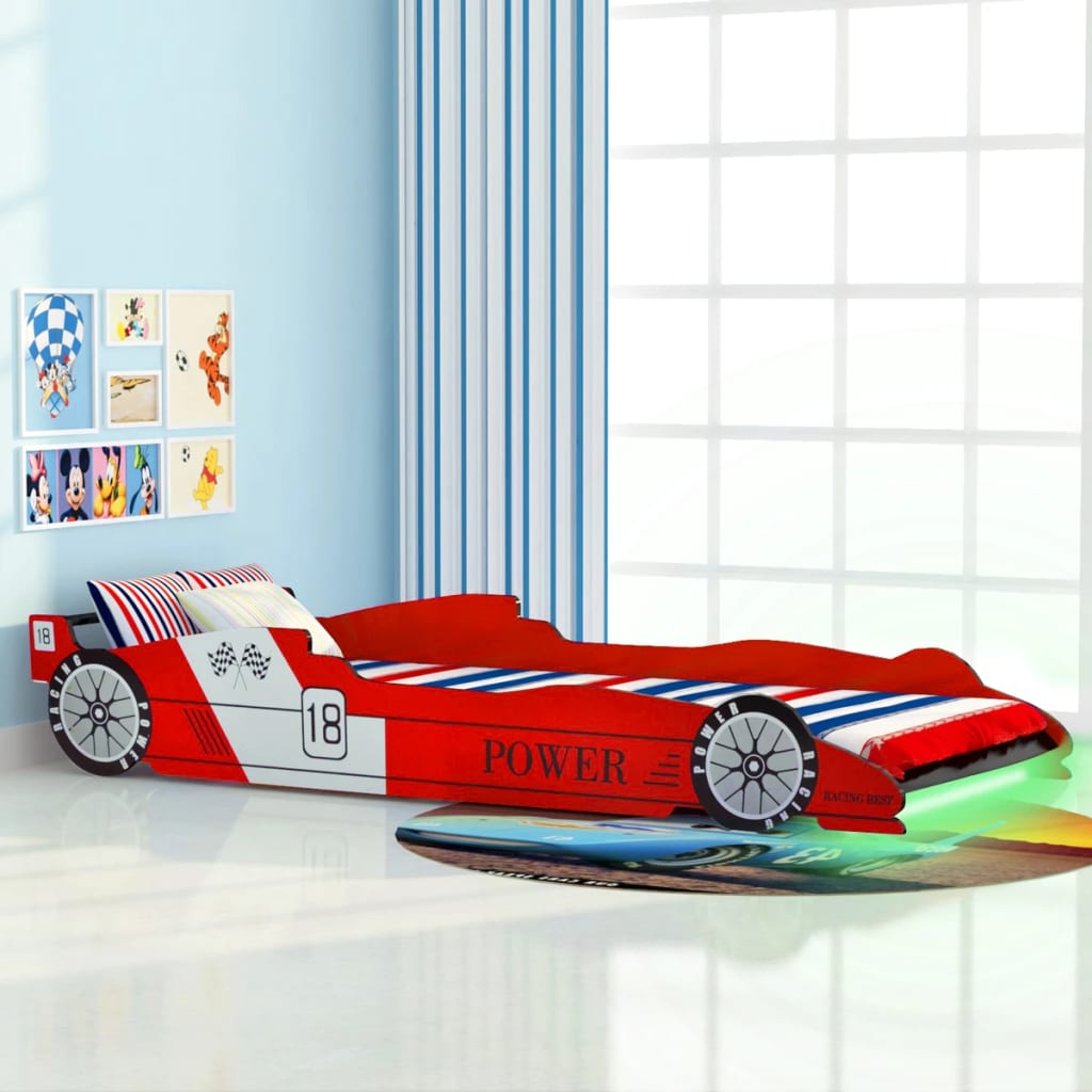 vidaXL Cama infantil con forma de coche carreras y LED 90x200 cm roja