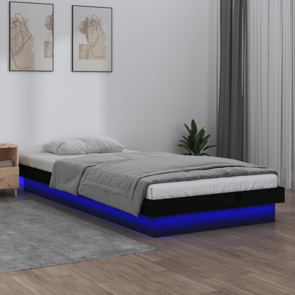 vidaXL Estructura de cama con LED madera maciza negra 100x200 cm