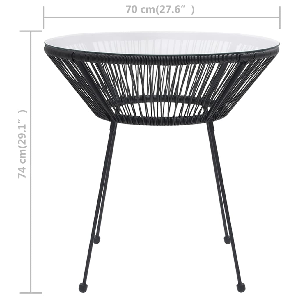 vidaXL Mesa de comedor de jardín acero y vidrio negra Ø70x74 cm
