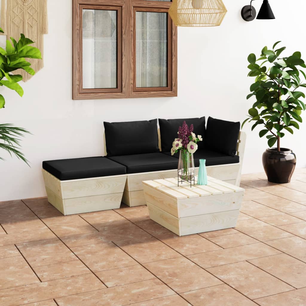 vidaXL Muebles de jardín de palets 4 pzas y cojines madera de abeto