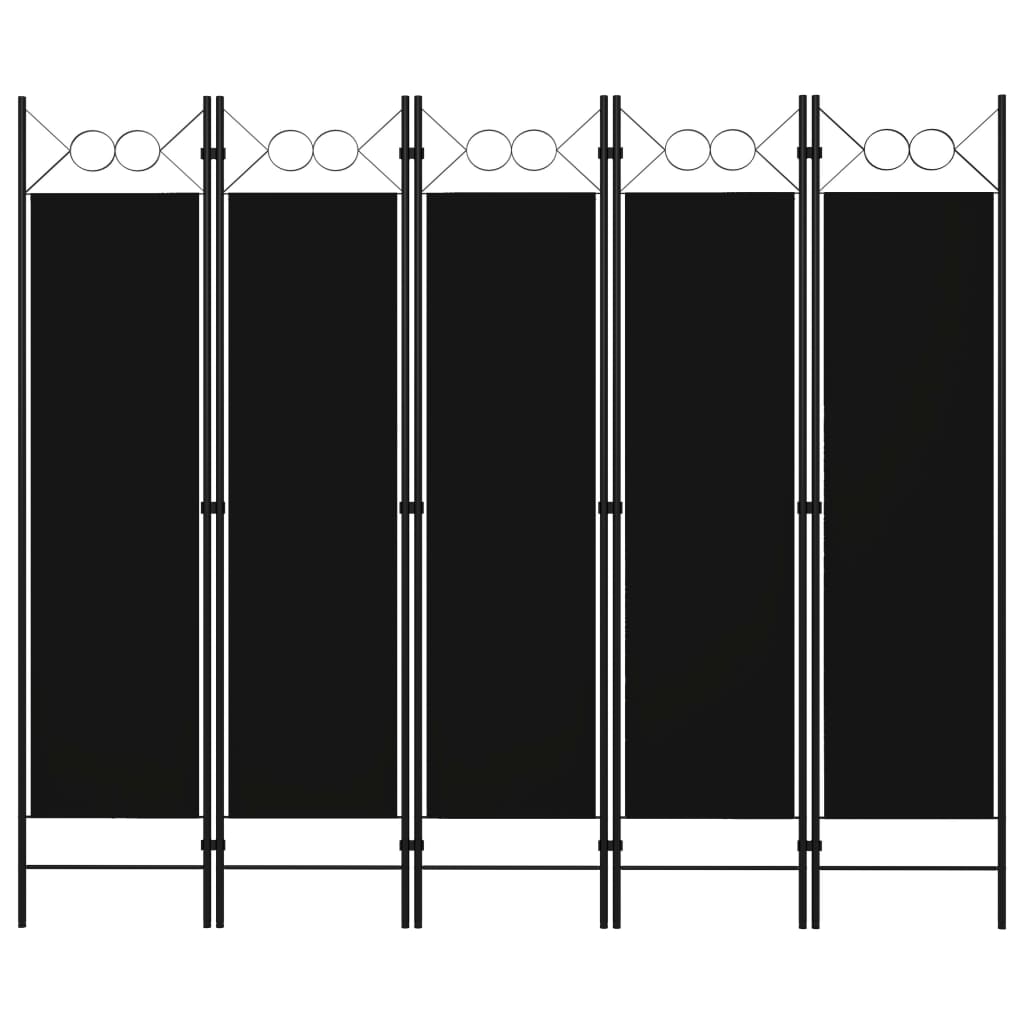 vidaXL Biombo divisor de 5 paneles negro 200x180 cm