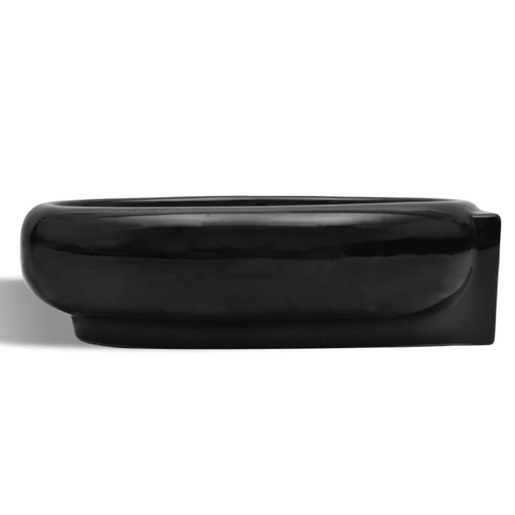 vidaXL Lavabo redondo de cerámica con orificio de grifo/desagüe negro