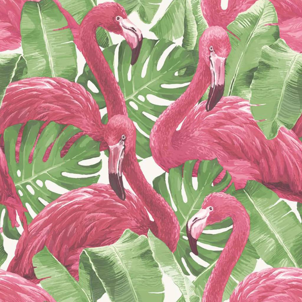 Noordwand Papel pintado Flamingo and Monstera rosa