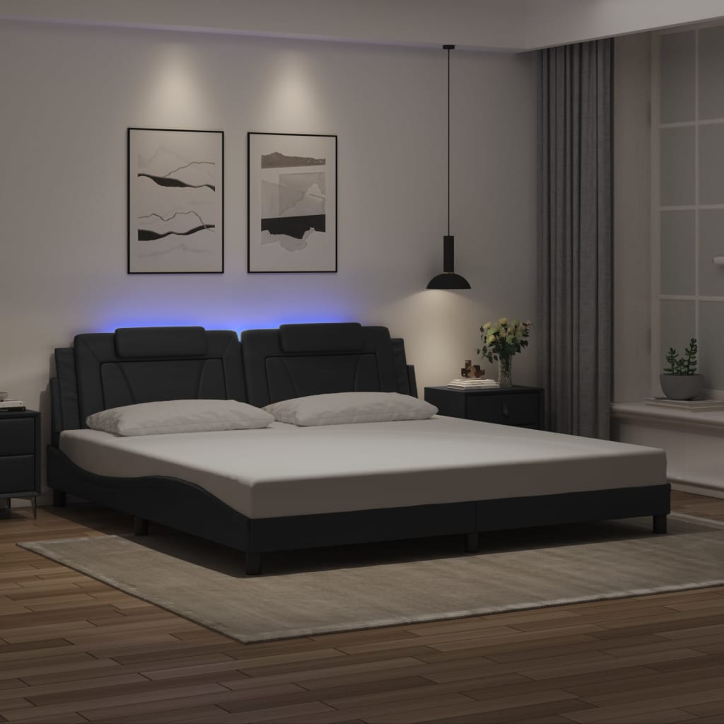 vidaXL Estructura cama con luces LED cuero sintético negro 200x200 cm