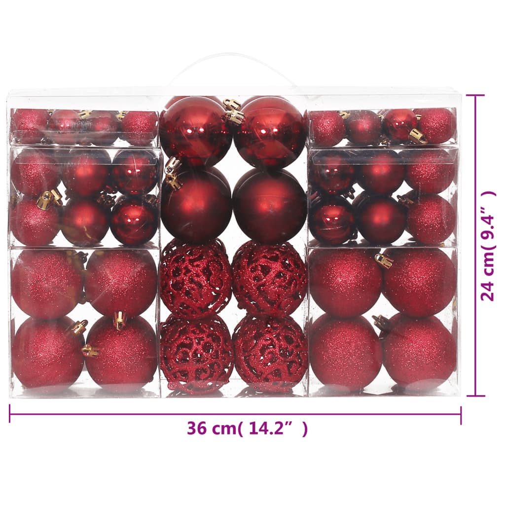 vidaXL Bolas de Navidad 100 unidades rojo tinto 3 / 4 / 6 cm