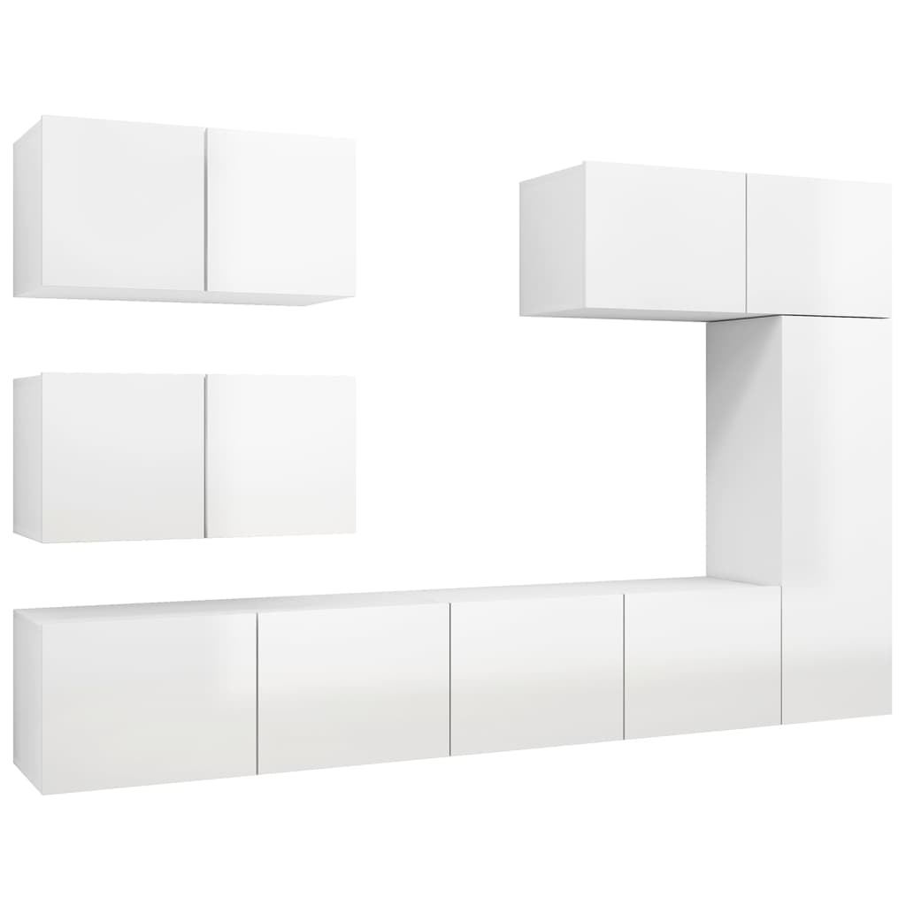 vidaXL Set de muebles de salón 6 pzas madera ingeniería blanco brillo