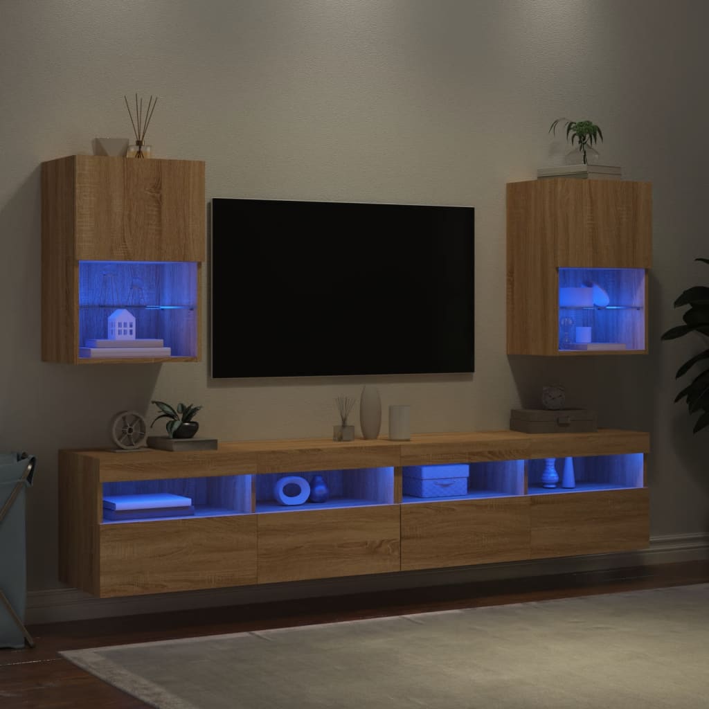 vidaXL Muebles de TV con luces LED 2 uds roble Sonoma 40,5x30x60 cm