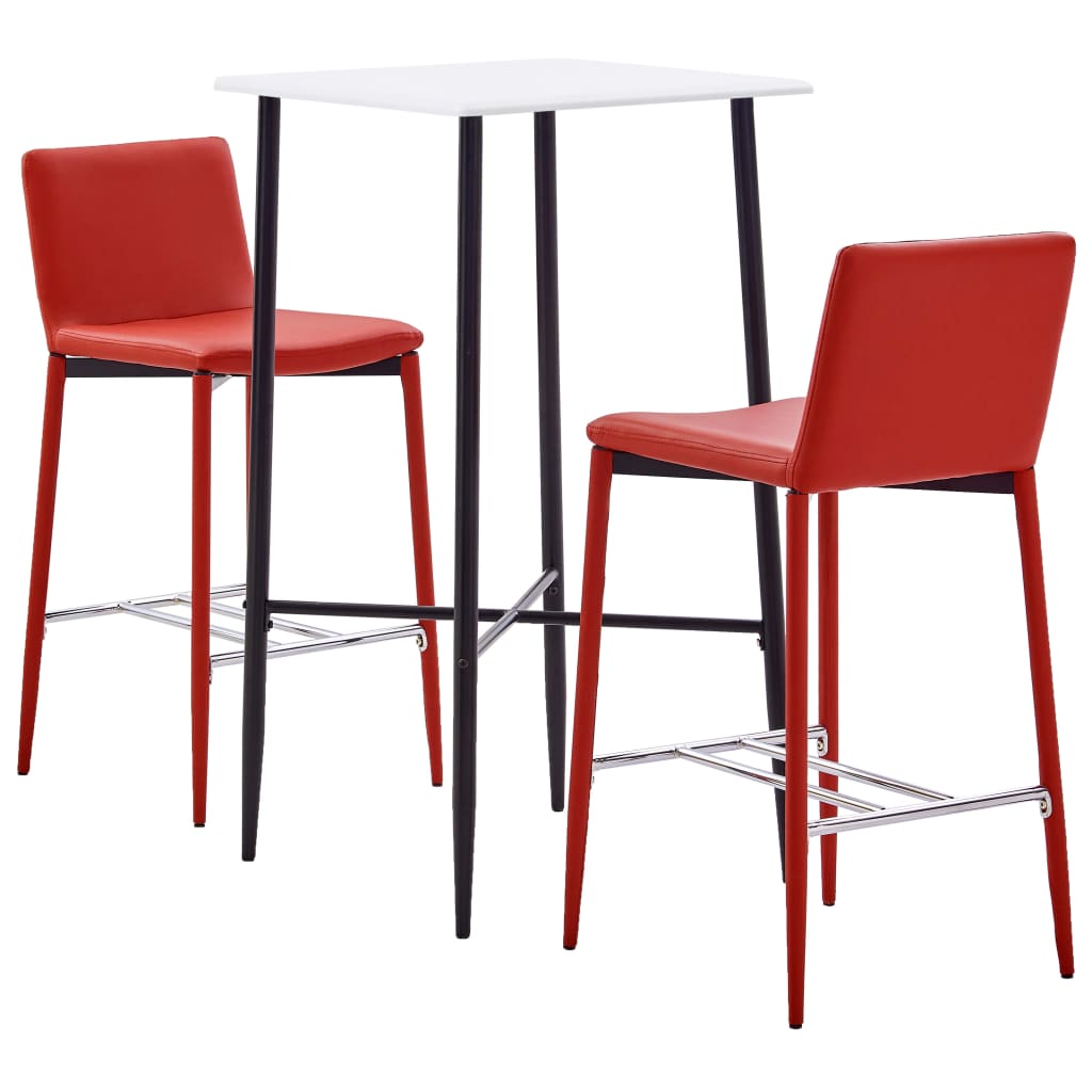 vidaXL Juego de mesa alta y taburetes 3 piezas cuero sintético rojo