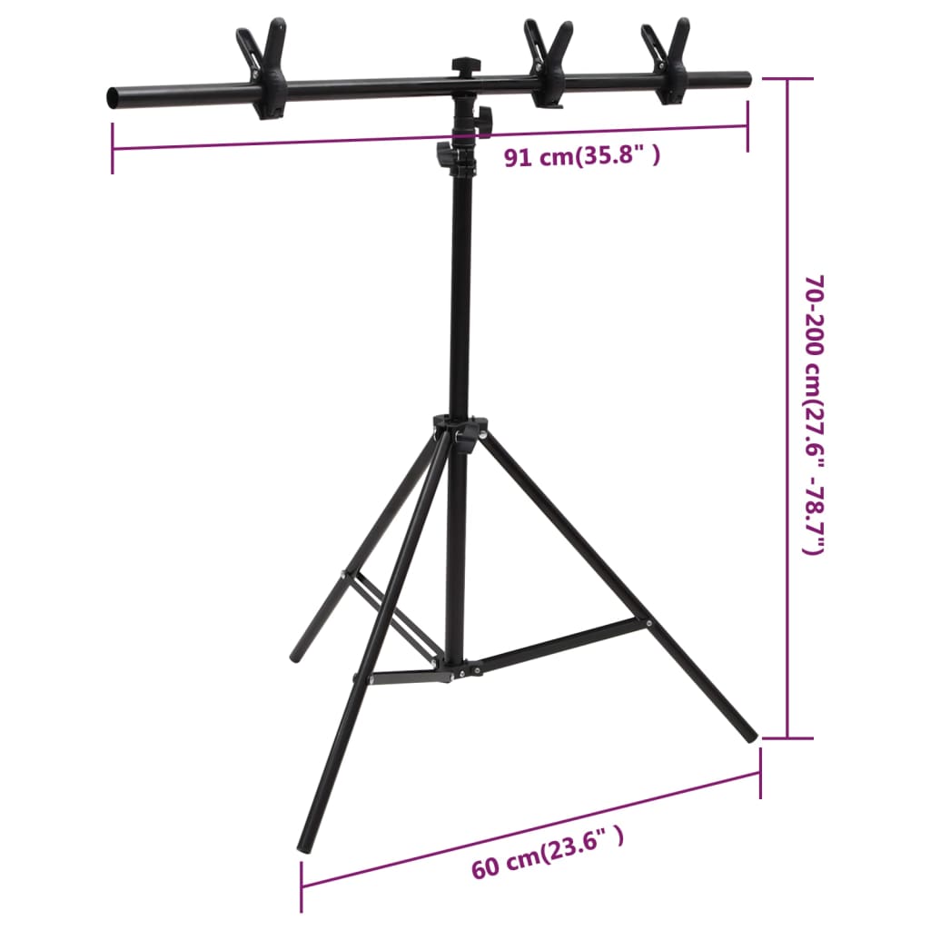 Support de fond en forme de T Noir 91x60x(70-200) cm CFW594186
