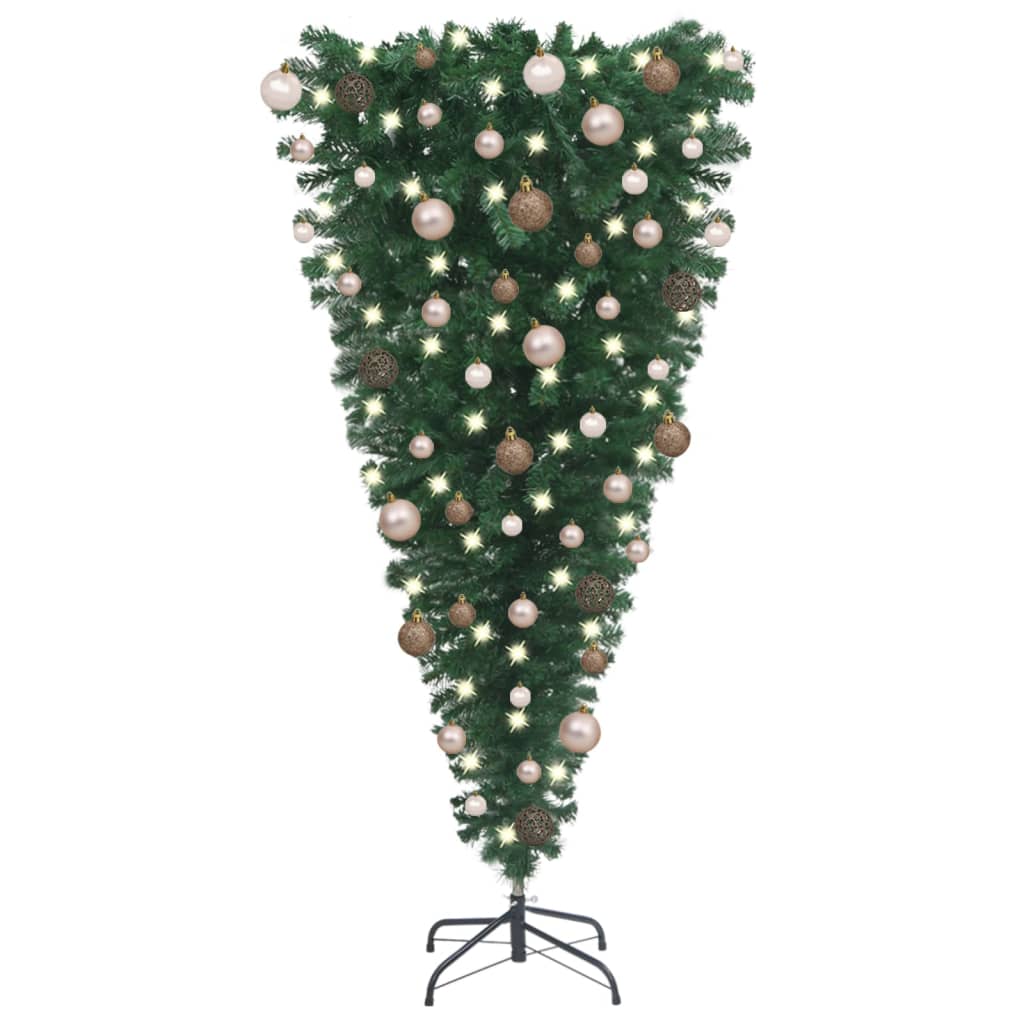 vidaXL Árbol de Navidad artificial invertido con LEDs y bolas 120 cm