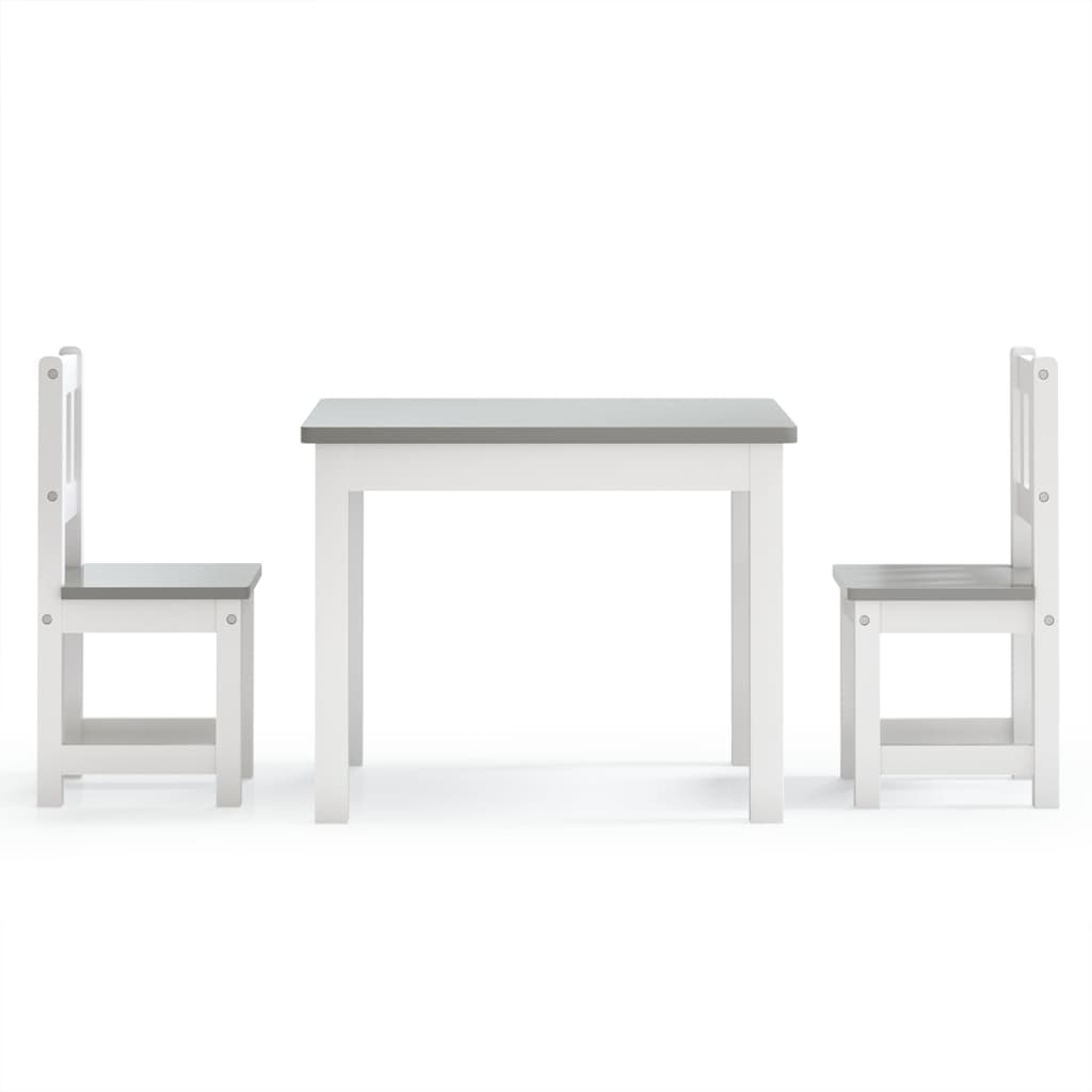vidaXL Mesa y sillas infantiles 3 piezas MDF blanco y gris