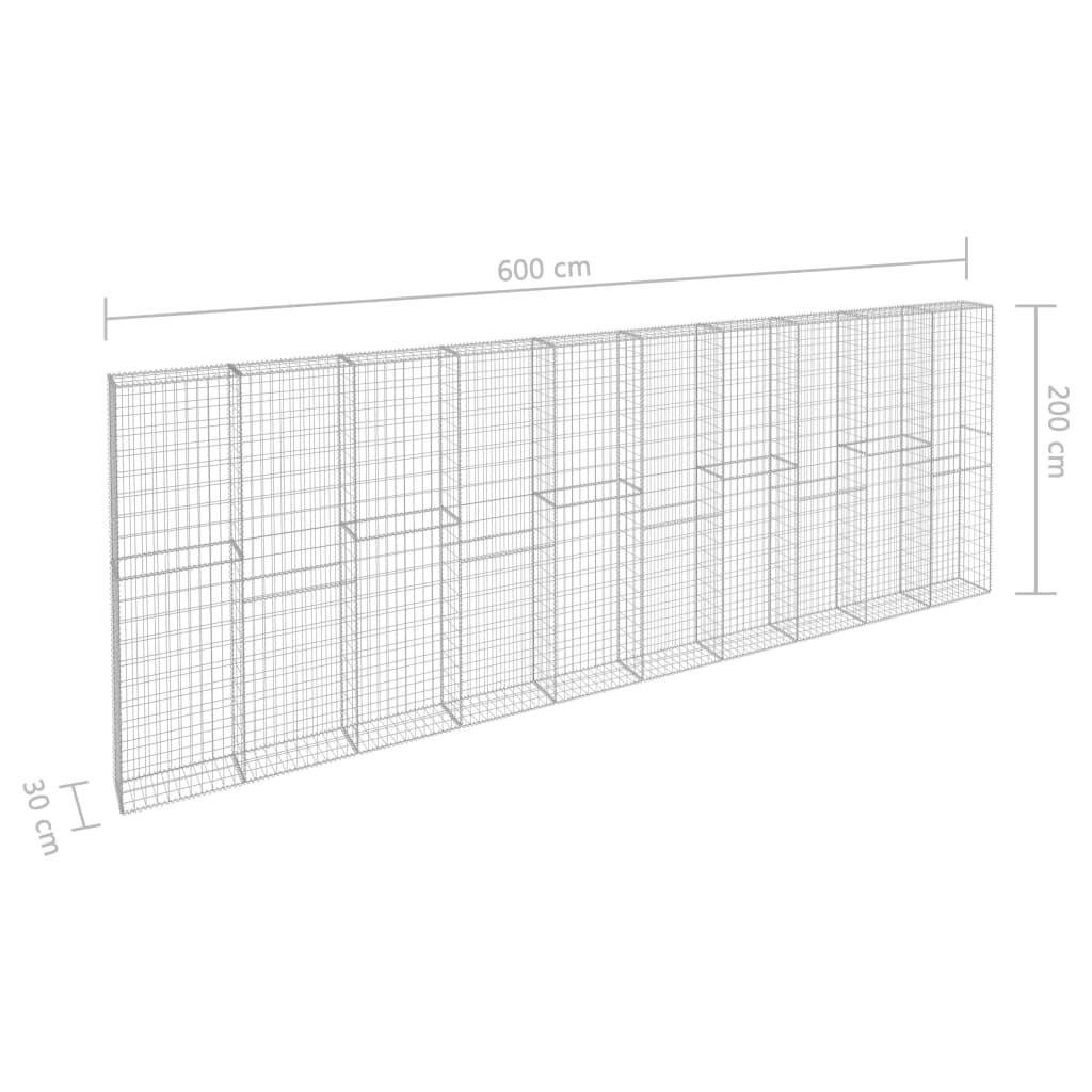 vidaXL Muro de gaviones con cubiertas acero galvanizado 600x30x200 cm