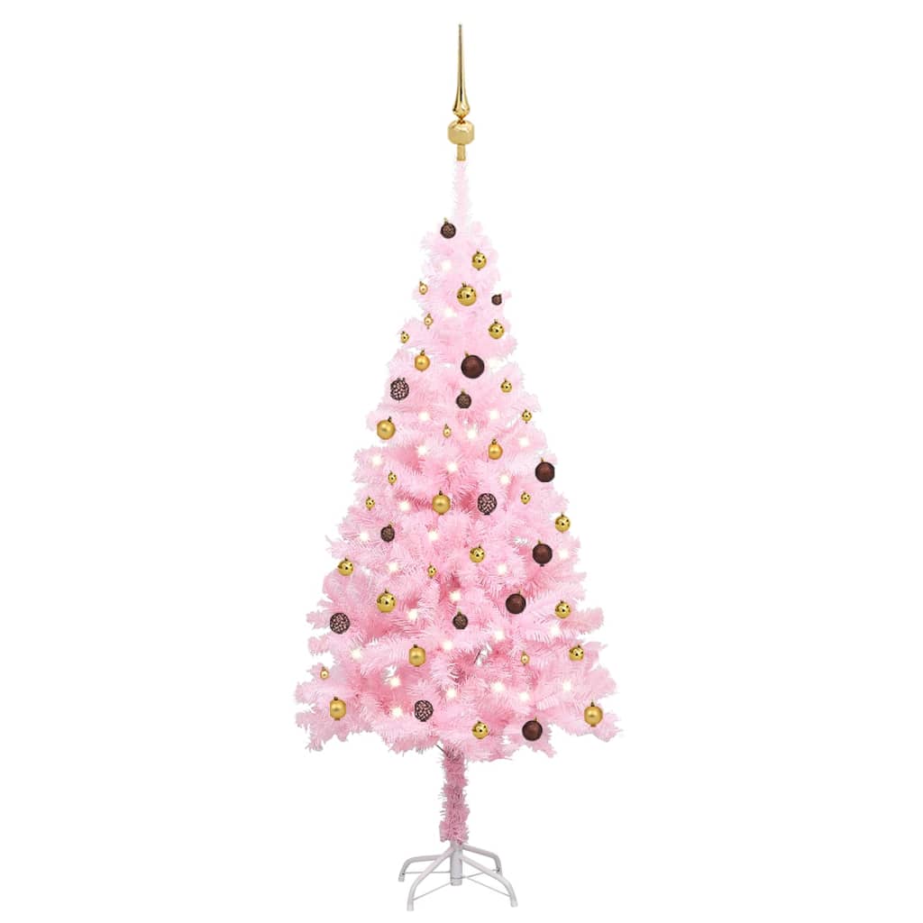 vidaXL Árbol de Navidad preiluminado con luces y bolas rosa 210 cm