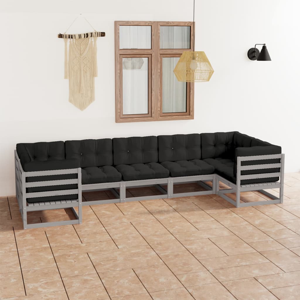 vidaXL Set de muebles de jardín 7 pzas con cojines madera pino gris