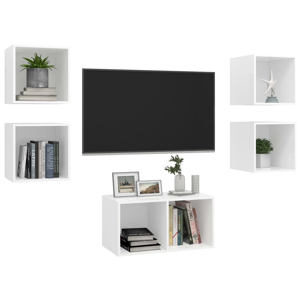 vidaXL Juego de mueble para TV de 5 piezas madera contrachapada blanco