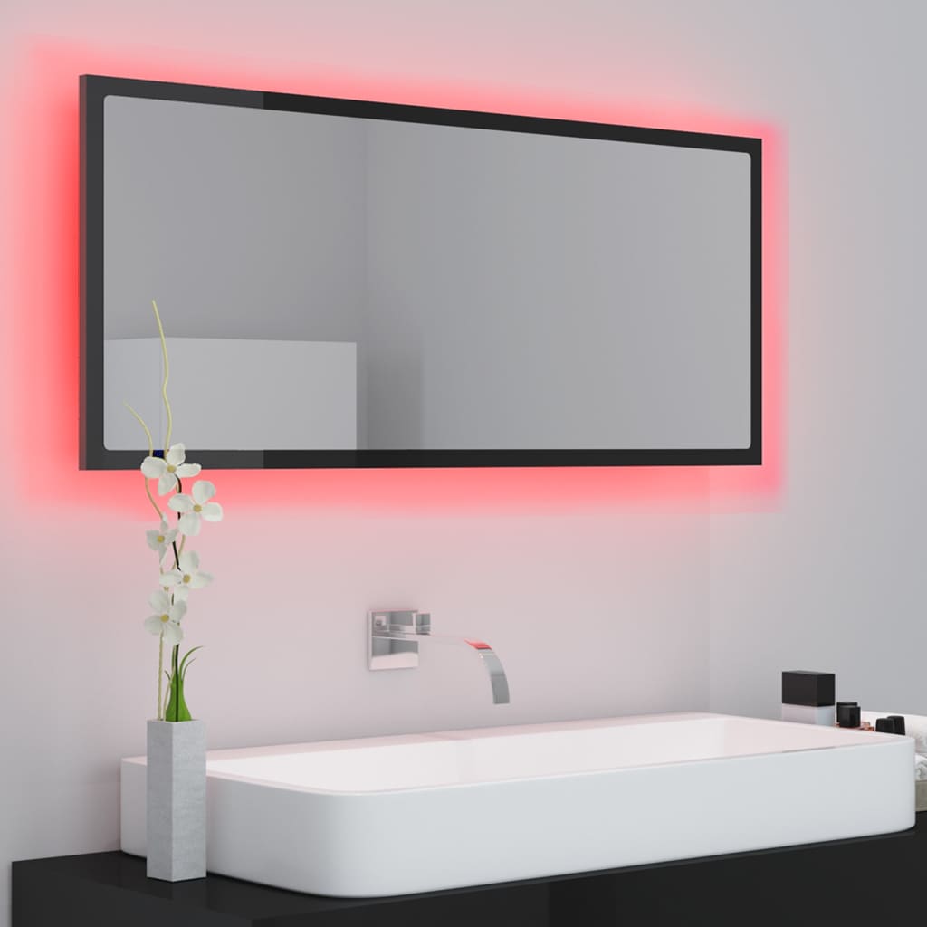 vidaXL Espejo de baño LED acrílico negro brillo 100x8,5x37 cm
