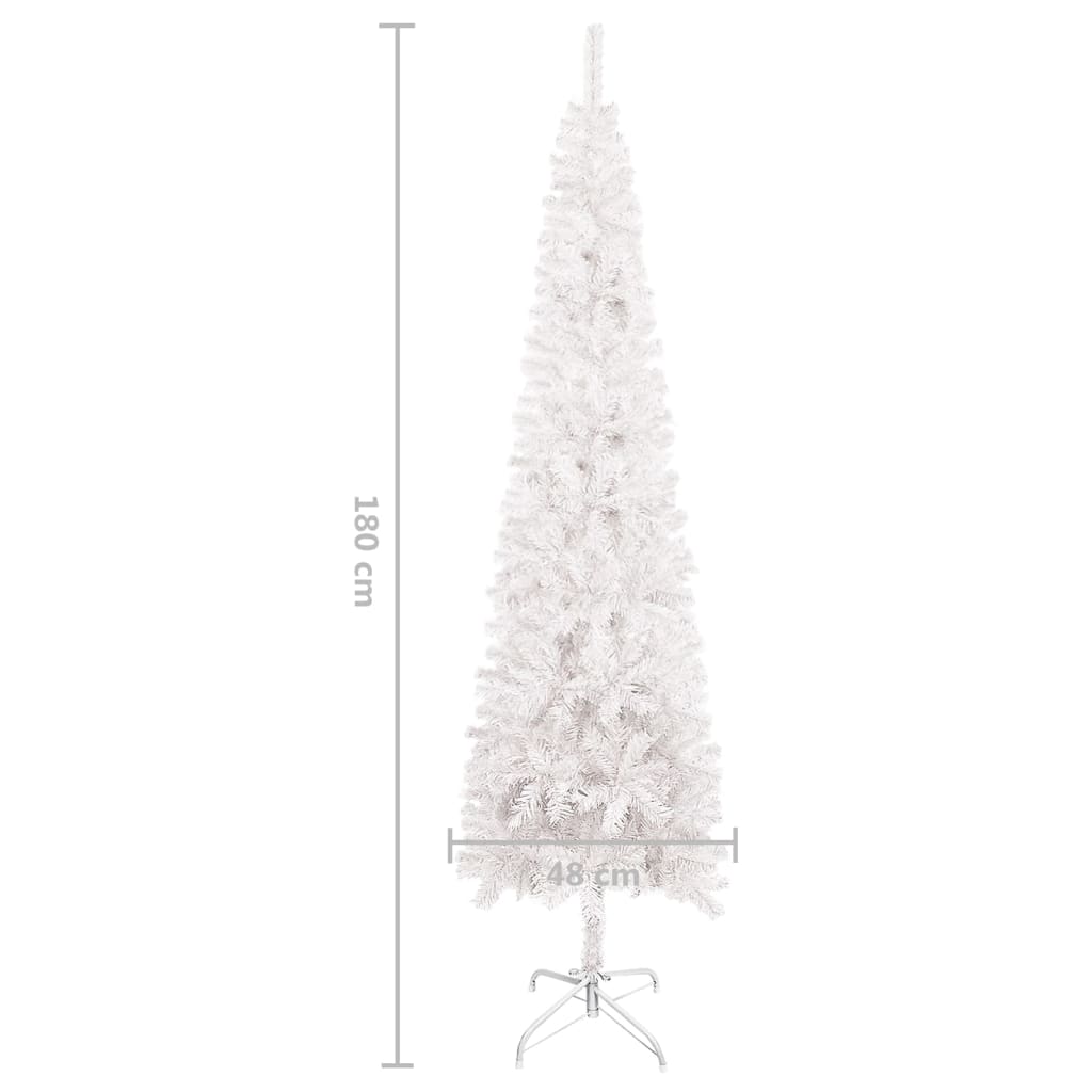 vidaXL Árbol de Navidad delgado con luces y bolas blanco 180 cm