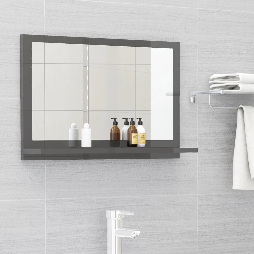 vidaXL Espejo de baño madera contrachapada gris brillo 60x10,5x37 cm