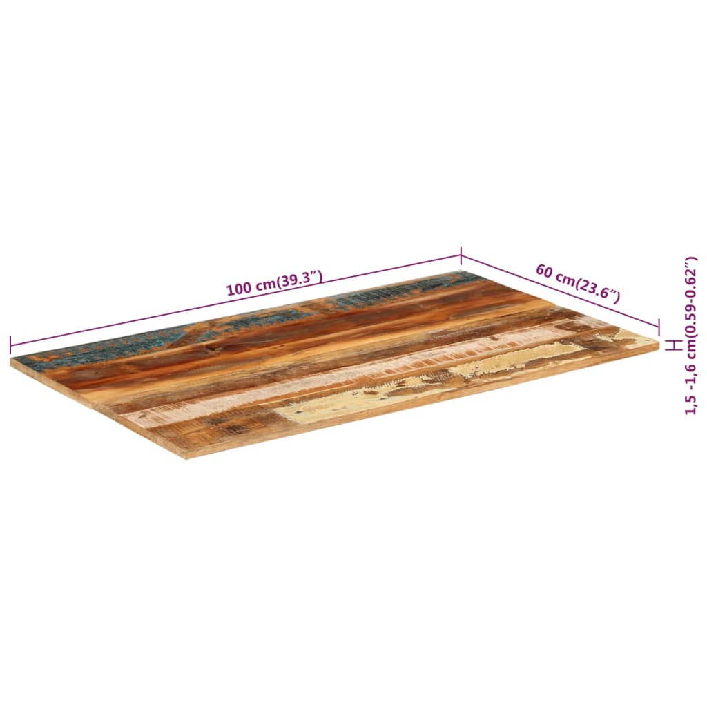 vidaXL Tablero de mesa madera maciza reciclada 100x60x(1,5-1,6) cm