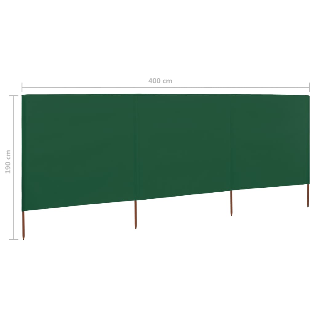 vidaXL Paravientod de playa de 3 paneles tela verde 400x160 cm