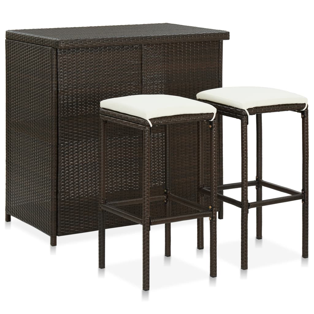 vidaXL Set mesa y sillas de bar jardín 3 piezas ratán sintético marrón