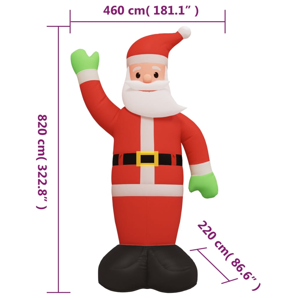 vidaXL Papá Noel inflable de Navidad con LED 820 cm