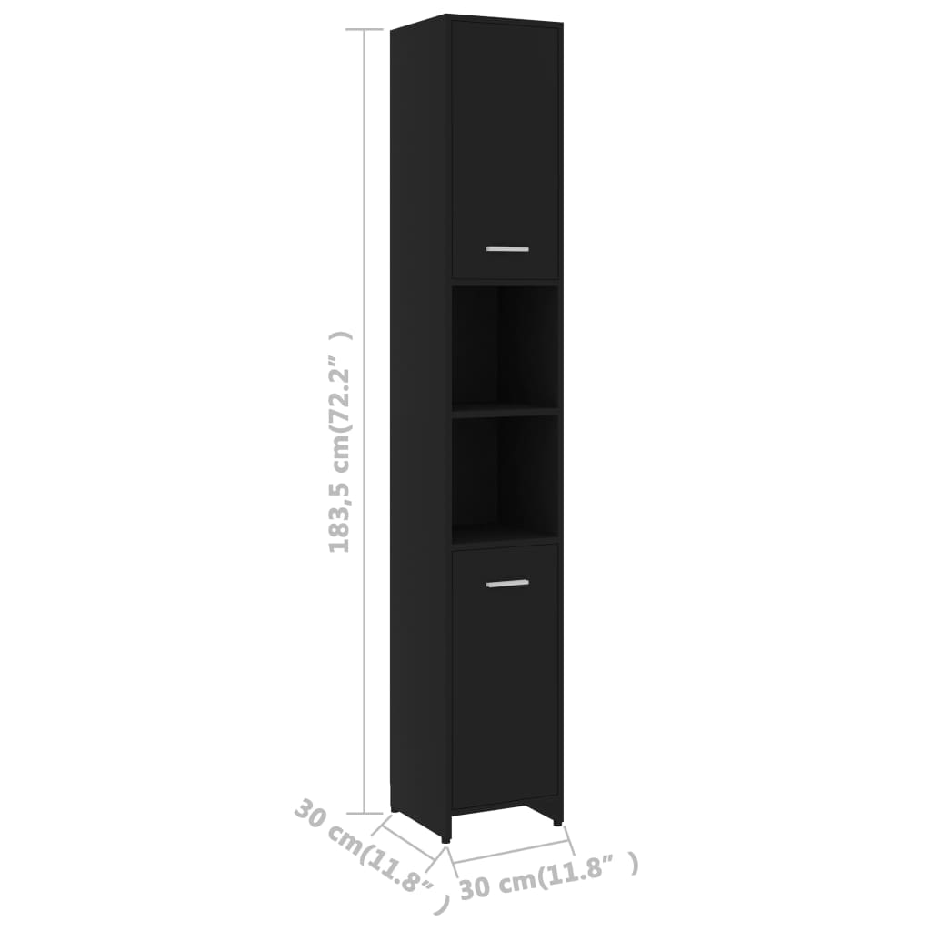 vidaXL Armario baño madera contrachapada negro brillo 30x30x183,5 cm