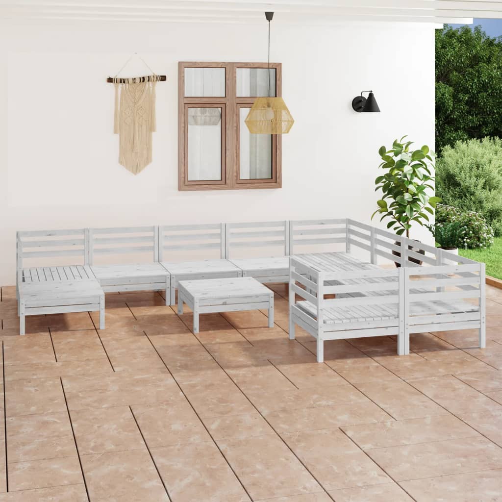 vidaXL Juego de muebles de jardín 11 piezas madera maciza pino blanco