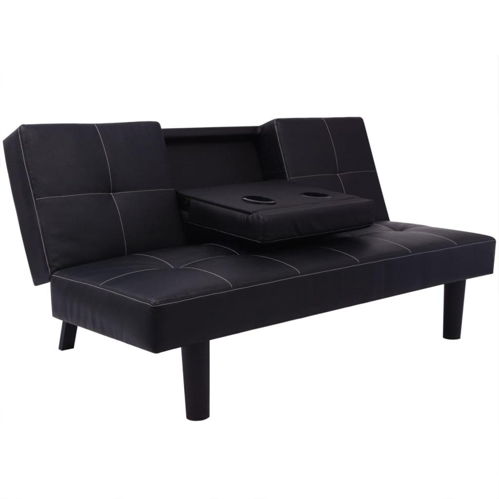 vidaXL Sofá cama con mesa abatible cuero sintético negro