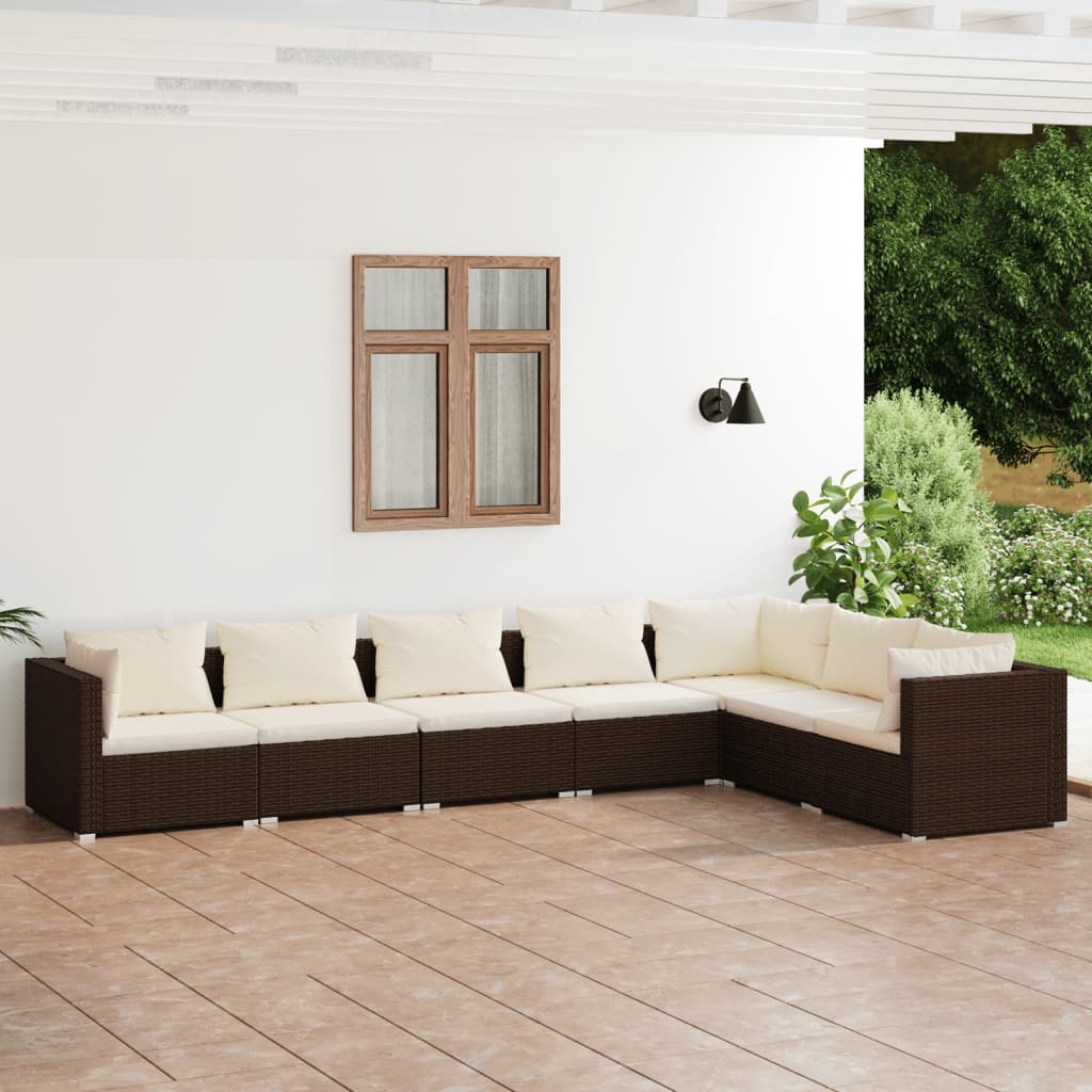 vidaXL Set muebles de jardín 7 piezas y cojines ratán sintético marrón