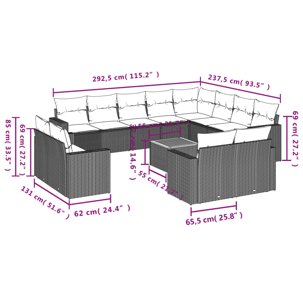 vidaXL Set sofás de jardín con cojines 13 piezas ratán sintético gris