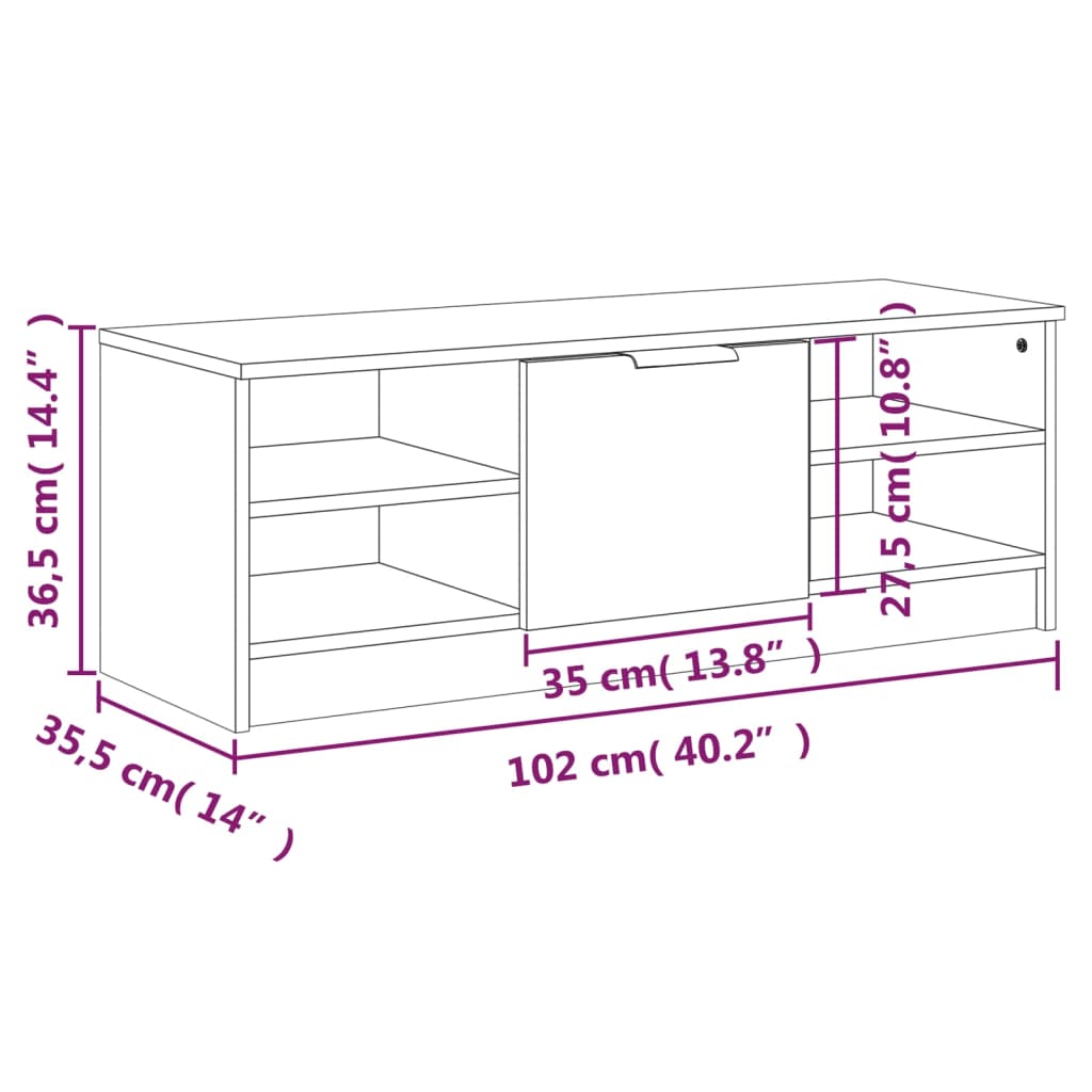 vidaXL Mueble de TV madera contrachapada roble ahumado 102x35,5x36,5cm