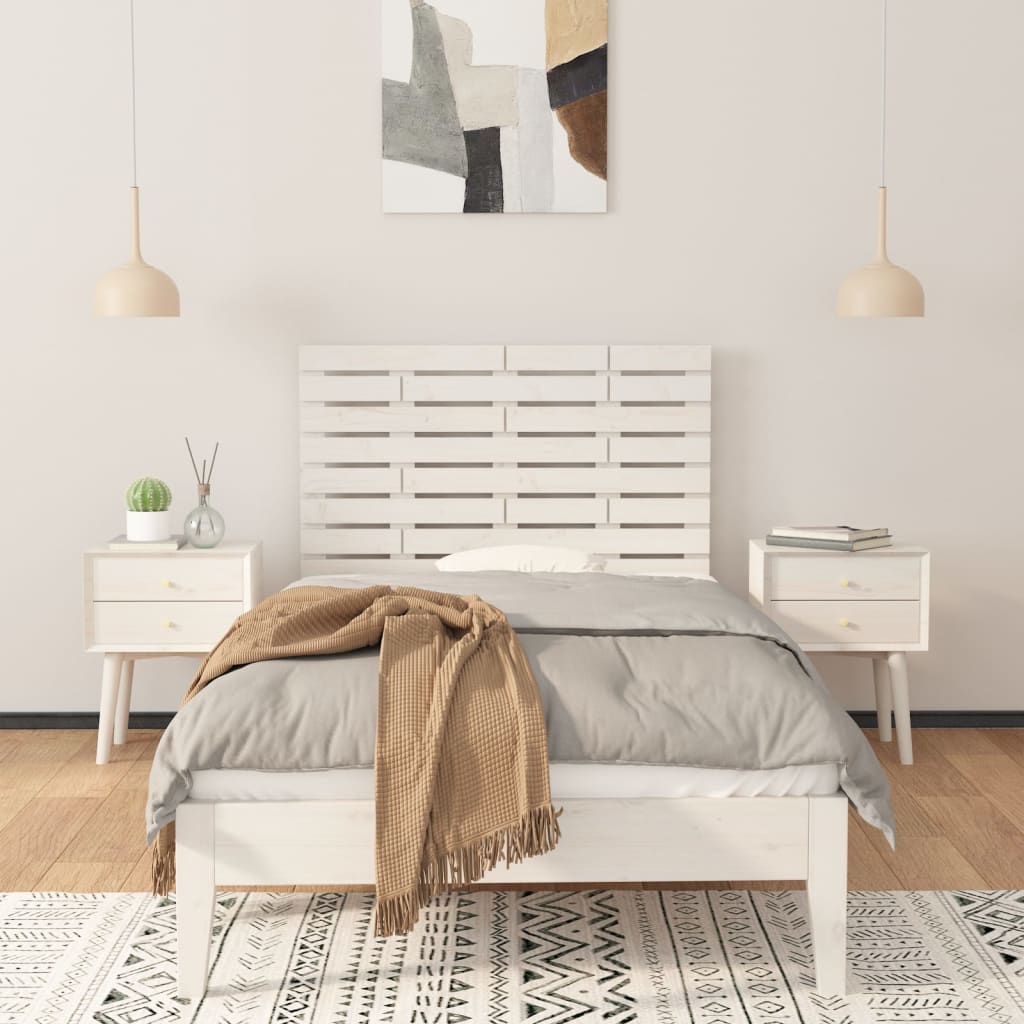 vidaXL Cabecero de cama de pared madera maciza pino blanco 81x3x63 cm