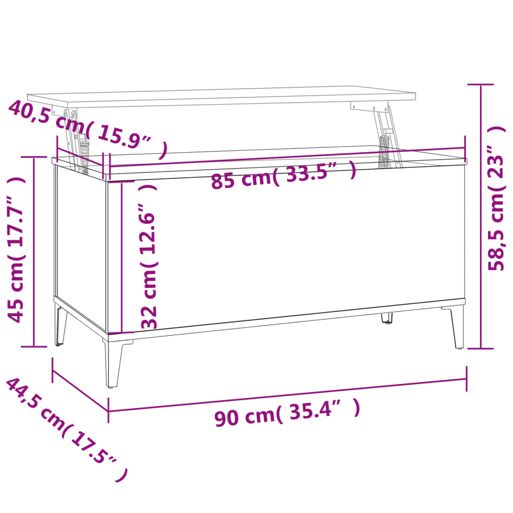 vidaXL Mesa de centro madera contrachapada gris hormigón 90x44,5x45 cm