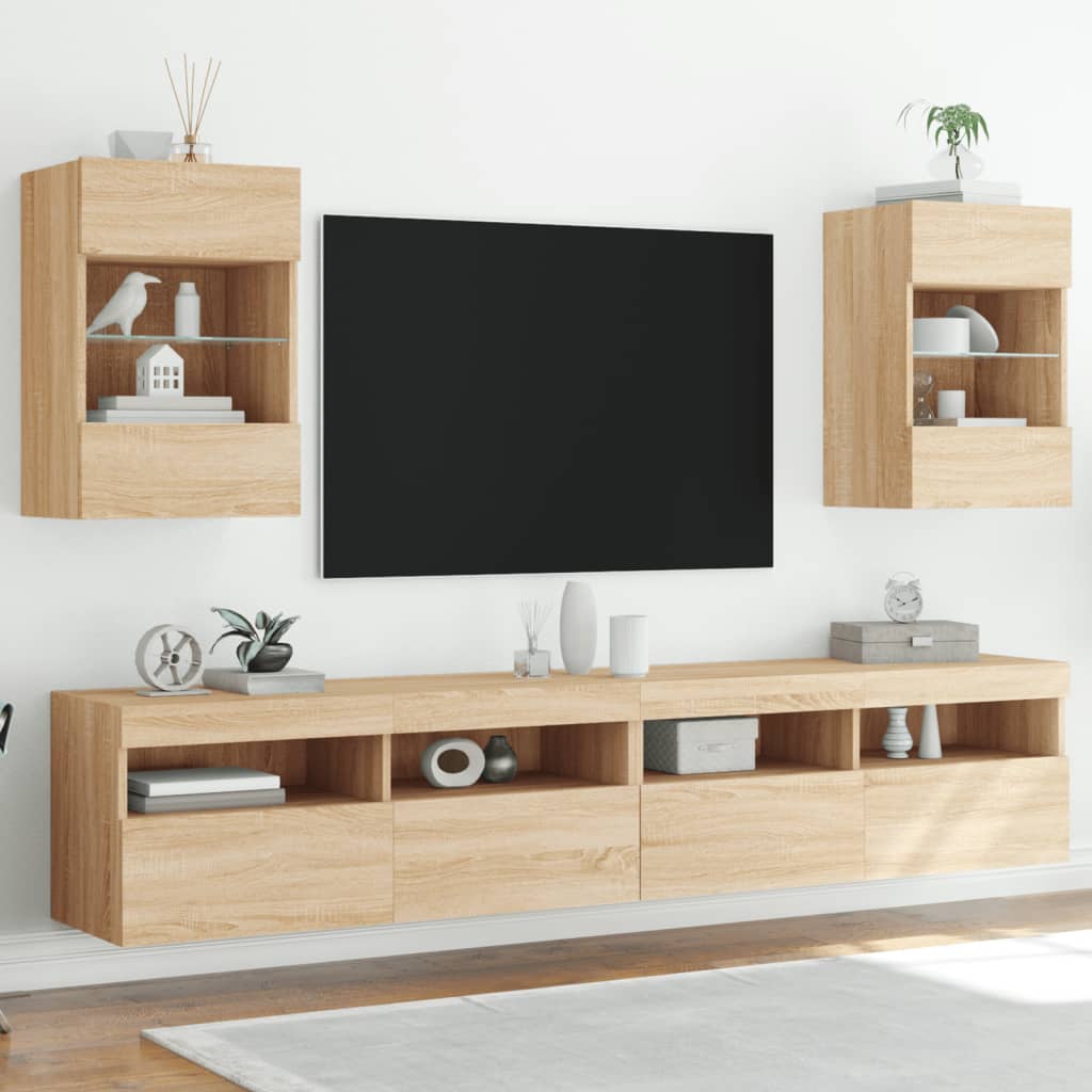 vidaXL Muebles TV de pared luces LED 2 uds roble Sonoma 40x30x60,5 cm